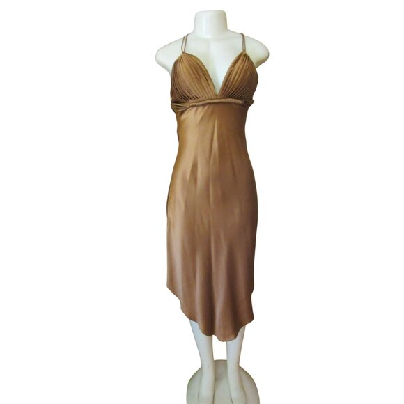 Cache Brown Silk Halter Handkerchief Style Midi Dress Size 4 - Picture 1 of 11